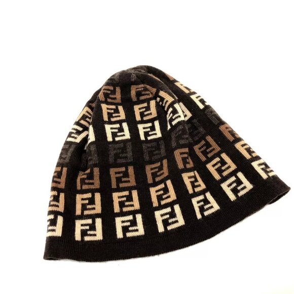 FENDI Zucchino Zucca hat Knit hat wool Brown